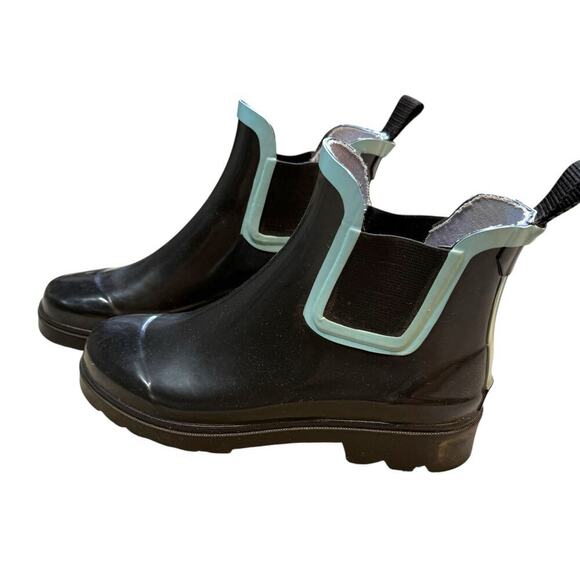 Tamara Henriques short rain boots black with turquoise accent 7.5 - Picture 2 of 9
